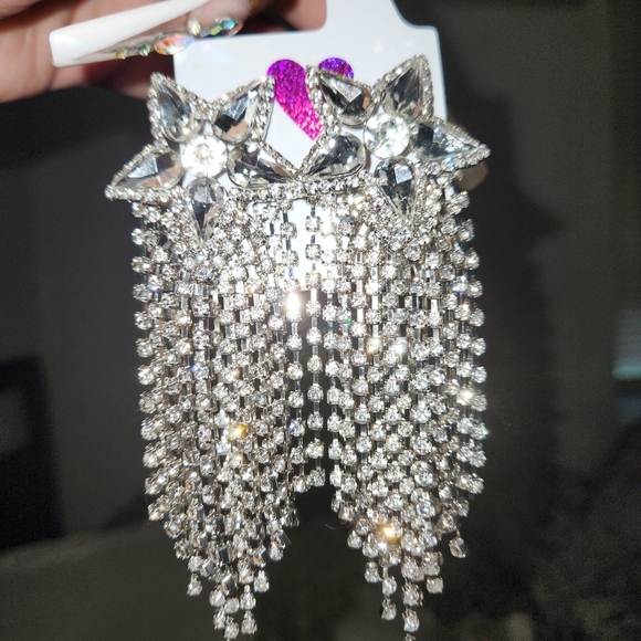 Silver Star Dangle Earrings - Picture 1 of 5